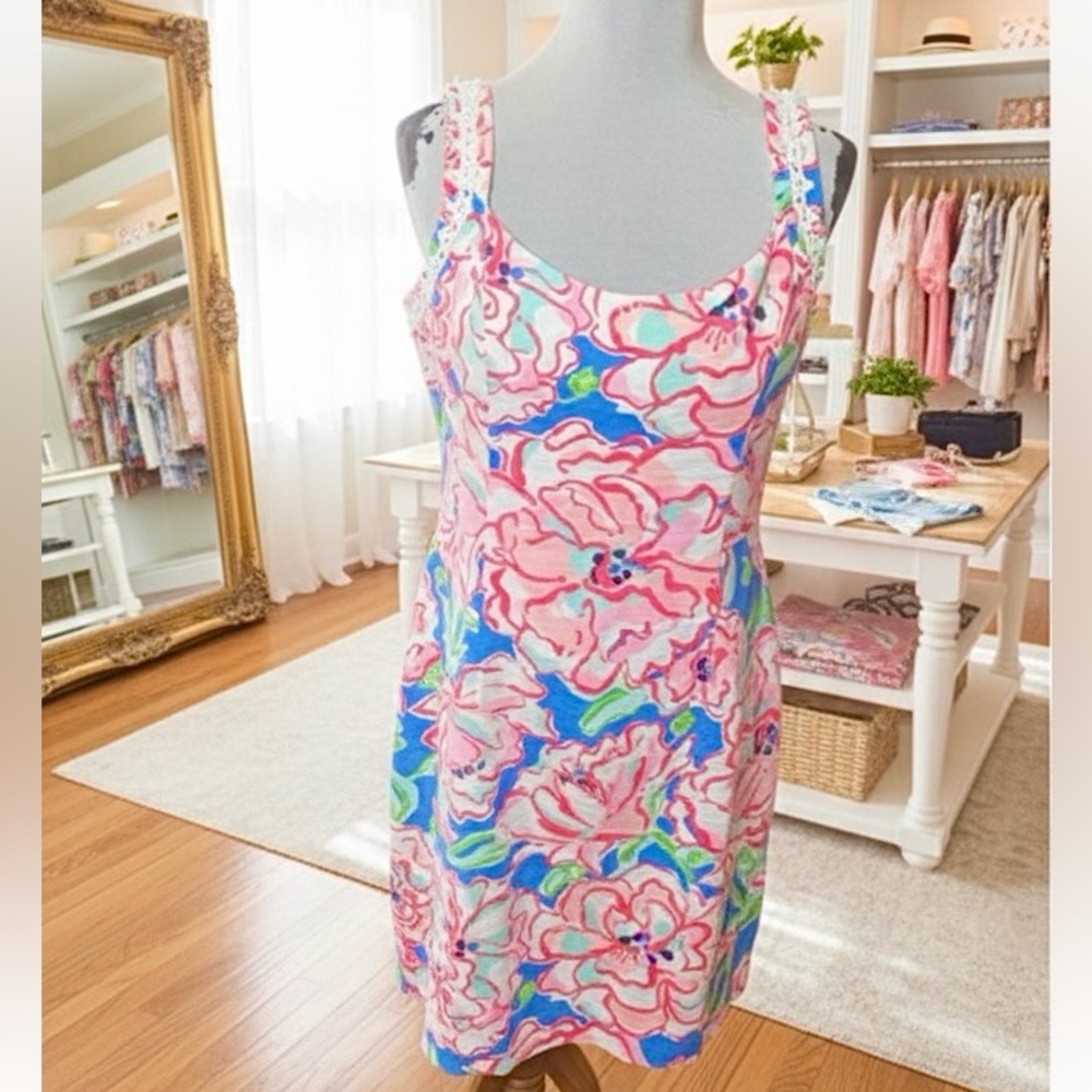 🌸Lilly Pulitzer Pink and Blue Floral Dress 8